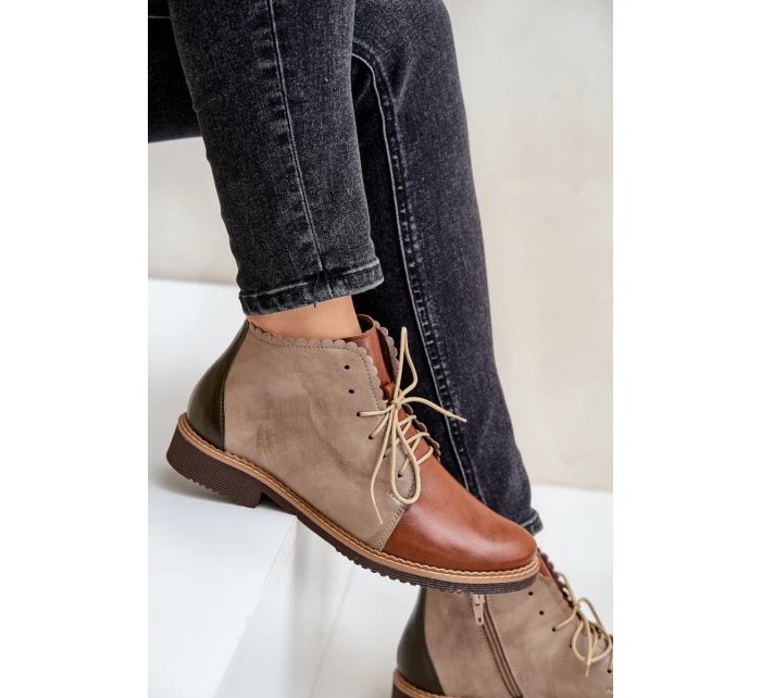 Kožené Botky Na Plochém Podpatku Hnědé Zazoo model 21679956 - NOBO