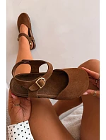 Kožené Semišové Dámské Sandály S Hnědé model 22133459 - Maciejka Kožené Semišové Dámské Sandály S Hnědé model 22133459 - Maciejka