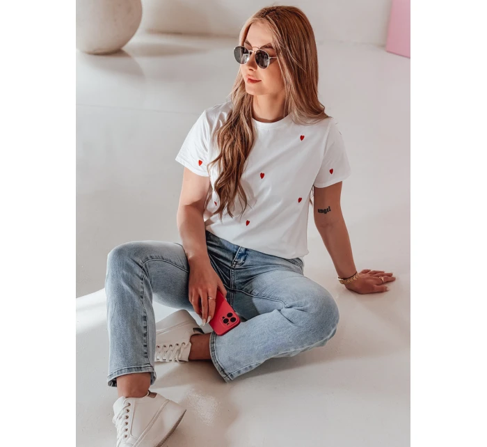 Dámske oversize tričko so srdiečkami ROMAFINA white Dstreet RY2889 Dámske oversize tričko so srdiečkami ROMAFINA white Dstreet RY2889