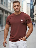 Pánske bavlnené tričko s malým potlačou, vínové, FashionStreet NX5131R