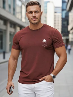 Pánske bavlnené tričko s malým potlačou, vínové, FashionStreet NX5131R
