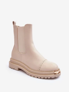 Dámské kožené boty s krátkou patou model 21633786 Bežové - Boto