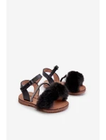 Sandałki Dziecięce Na Rzep Z Futerkiem Czarne Rosavere