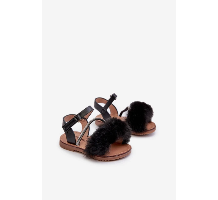Sandałki Dziecięce Na Rzep Z Futerkiem Czarne Rosavere