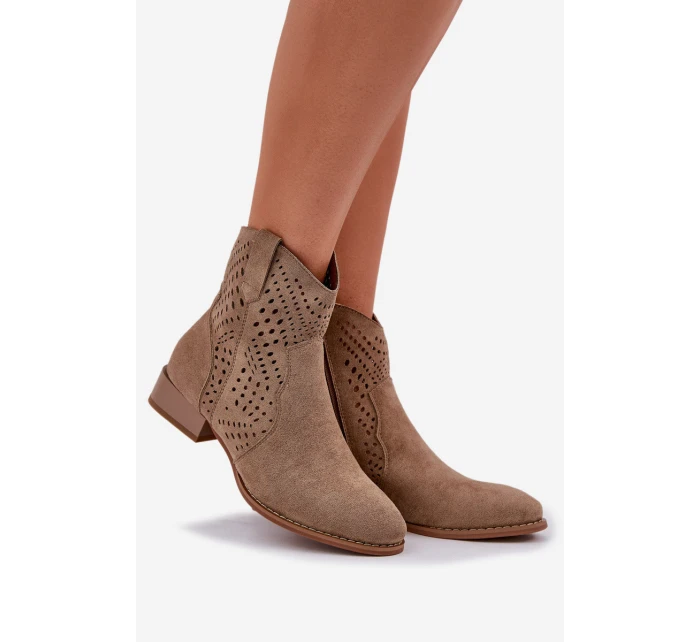 Ażurowe Damskie Botki Na Niskim Obcasie Beżowe Neliawen Ażurowe Damskie Botki Na Niskim Obcasie Beżowe Neliawen