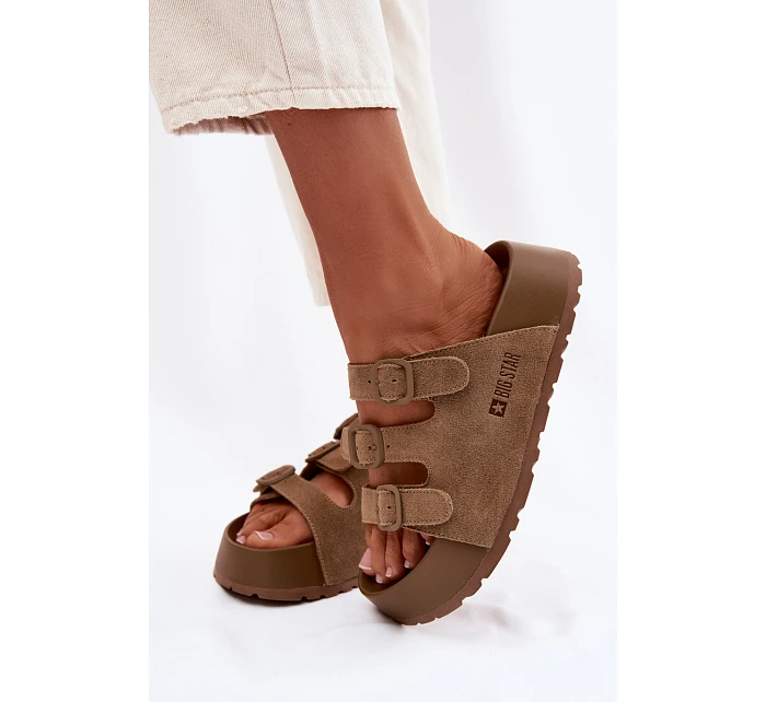 Dámské pantofle na masivní platformě s pásky Big Star TT274530 Camel