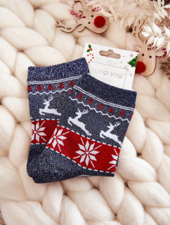 Dámske vianočné ponožky Shiny Navy Blue