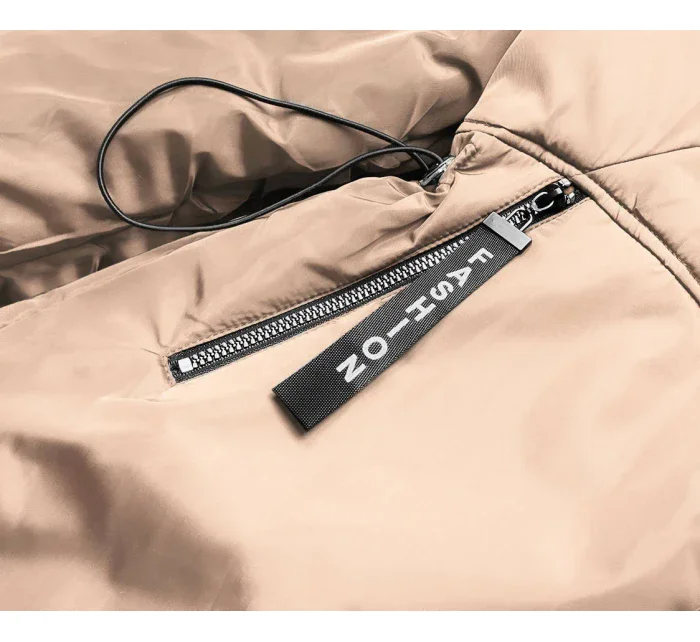 Béžovo-biela dámska bunda pre prechodné obdobie (B8037-46026)