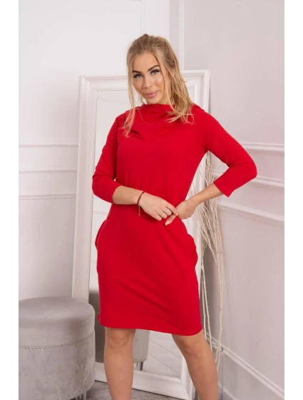 Šaty s kapucňou a vreckami červené