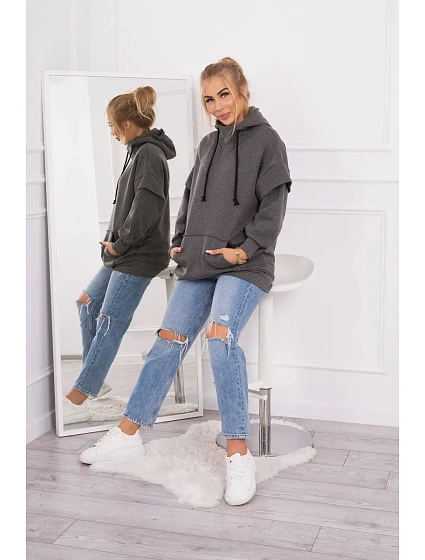 Mikina model 18749392 s polovičním zipem v grafitové barvě - K-Fashion