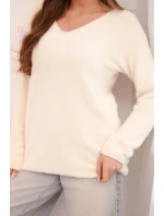 Svetr dámský z měkké pleteniny s dekoltem do V ecru Svetr dámský z měkké pleteniny s dekoltem do V ecru