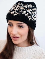Dámska zimná čiapka s farebnými vzormi a hrubým rebrovaním K353 black+beige