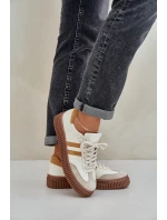 Zazoo N1068S6 Skórzane Niskie Sneakersy Damskie Na Platformie Beżowe