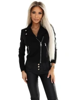 Černá dámská semišová bunda ramoneska s dlouhými rukávy a zipy model 20791542 - numoco basic Černá dámská semišová bunda ramoneska s dlouhými rukávy a zipy model 20791542 - numoco basic