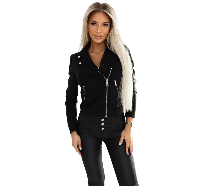 Černá dámská semišová bunda ramoneska s dlouhými rukávy a zipy model 20791542 - numoco basic Černá dámská semišová bunda ramoneska s dlouhými rukávy a zipy model 20791542 - numoco basic