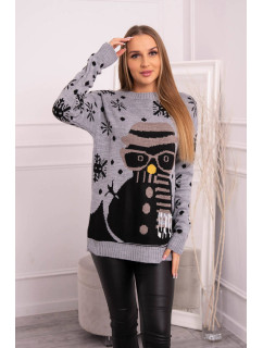 Vianočný sveter so snehuliakom sivý