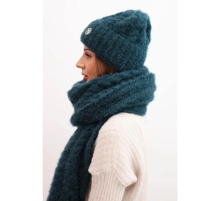 Dámská souprava čepice a šály s proužky s ozdobou mořská