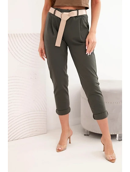 Kalhoty Punto s páskem khaki Kalhoty Punto s páskem khaki