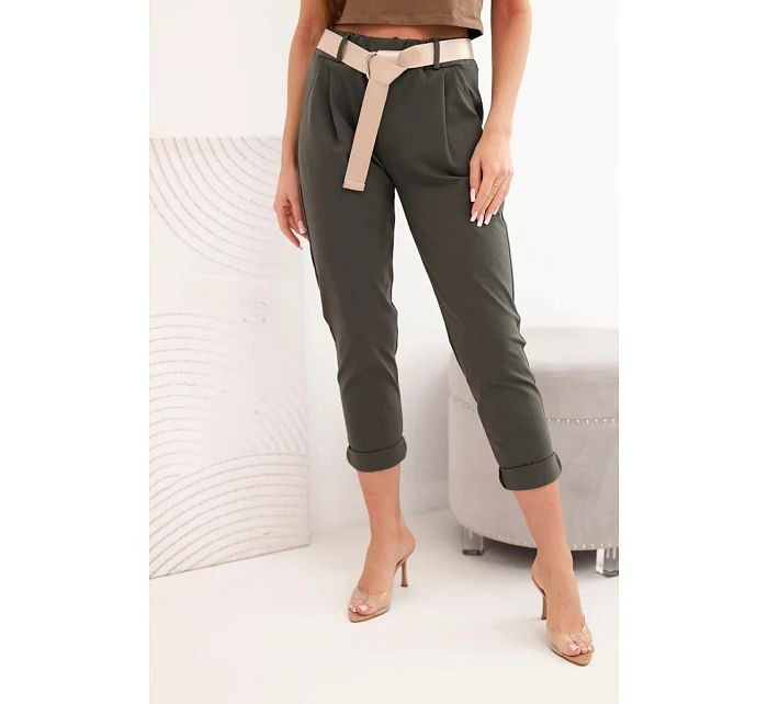 Kalhoty Punto s páskem khaki Kalhoty Punto s páskem khaki