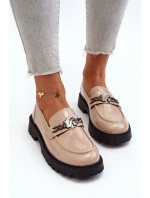 Dámské mokasíny na ploché podrážce béžové model 21649166 - VINCEZA Dámské mokasíny na ploché podrážce béžové model 21649166 - VINCEZA