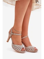 Sandały Na Szpilce Ze Zdobieniem I Brokatem D&A MR1038-33 Szampańskie Sandały Na Szpilce Ze Zdobieniem I Brokatem D&A MR1038-33 Szampańskie