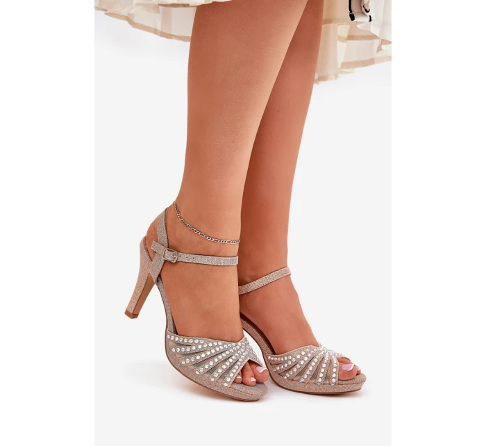Sandały Na Szpilce Ze Zdobieniem I Brokatem D&A MR1038-33 Szampańskie Sandały Na Szpilce Ze Zdobieniem I Brokatem D&A MR1038-33 Szampańskie