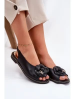 Skórzane Płaskie Sandały Z Ozdobą CheBello 4642 Czarne