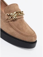 Krásne hnedé dámske mokasíny na širokom podpätku Krásne hnedé dámske mokasíny na širokom podpätku