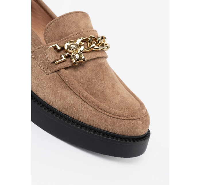 Krásne hnedé dámske mokasíny na širokom podpätku Krásne hnedé dámske mokasíny na širokom podpätku