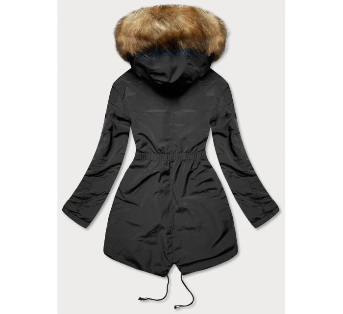 Čierno-karamelová obojstranná dámska zimná bunda (m-21508)