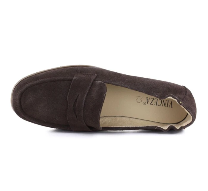 Dámské semišové mokasíny z hnědé kůže model 22015094 - VINCEZA