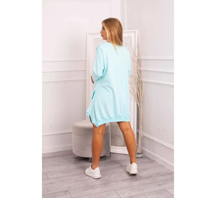 Šaty s potiskem a model 18744339 spodní částí mint - K-Fashion Šaty s potiskem a model 18744339 spodní částí mint - K-Fashion