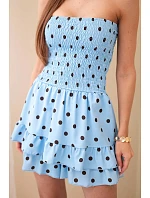 Dámsky viskózový overal s bodkami a volánom modrý