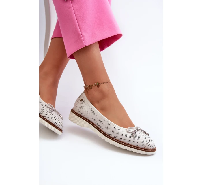 Ażurowe Baleriny Damskie Ze Skóry Naturalnej Maciejka P6509-11 Białe