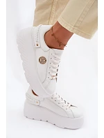 Kožené dámské tenisky na platformě model 22100258 bílé - D&A Kožené dámské tenisky na platformě model 22100258 bílé - D&A