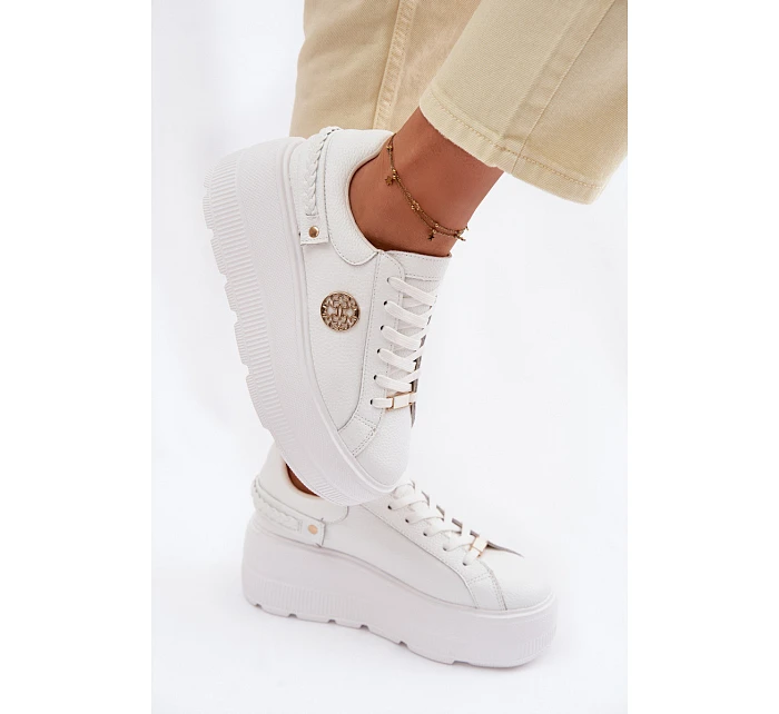 Kožené dámské tenisky na platformě model 22100258 bílé - D&A Kožené dámské tenisky na platformě model 22100258 bílé - D&A