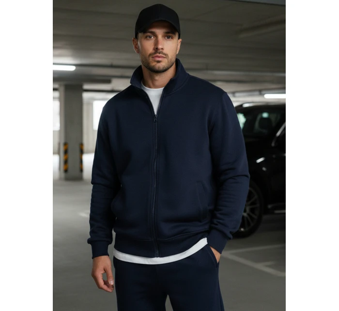 Pánska mikina na zips bez kapucne tmavomodrá BX4567
