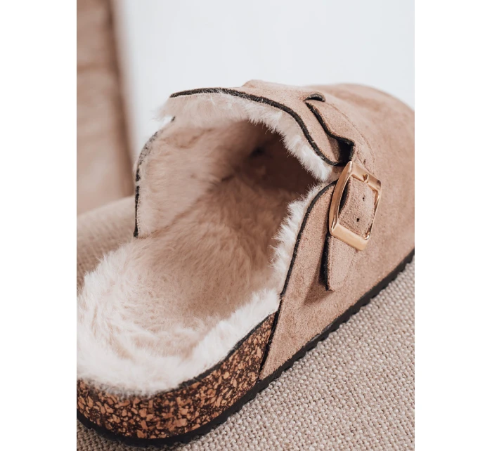 Dámské semišové zateplené žabky beige Dstreet model 21993416 - FashionStreet