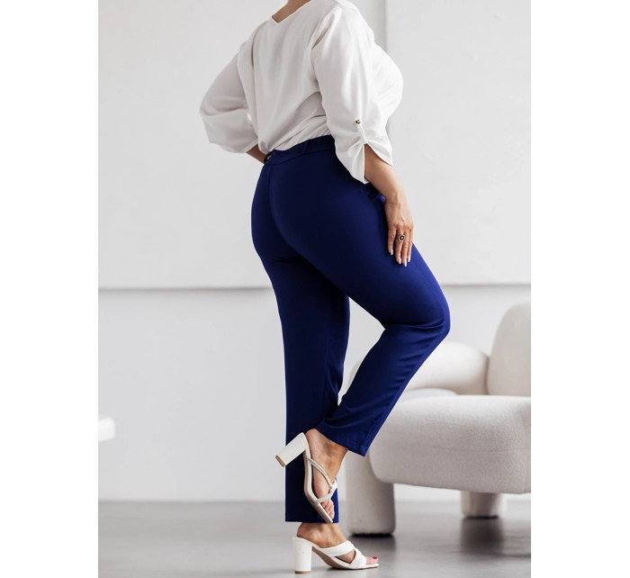 Tmavě modré elegantní dámské kalhoty plus size (728)