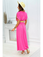 Dlhé šaty s ozdobným opaskom svetlo ružové