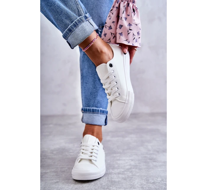 Damskie Skórzane Niskie Trampki Big Star KK274010 Białe