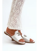 Eleganckie Klapki Damskie Błyszczące Z Ozdobą S.Barski KV27-050 Srebrne