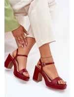 Eko Skórzane Sandały Na Słupku Bordowe Lillita Eko Skórzane Sandały Na Słupku Bordowe Lillita