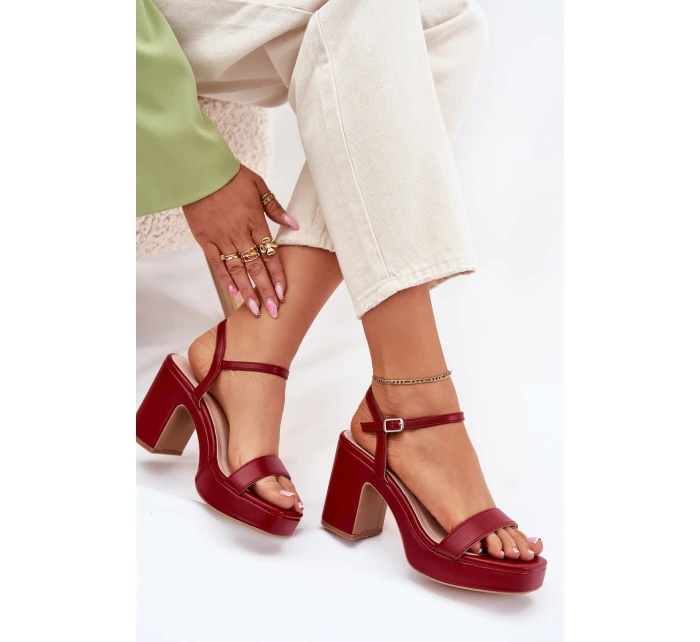 Eko Skórzane Sandały Na Słupku Bordowe Lillita Eko Skórzane Sandały Na Słupku Bordowe Lillita
