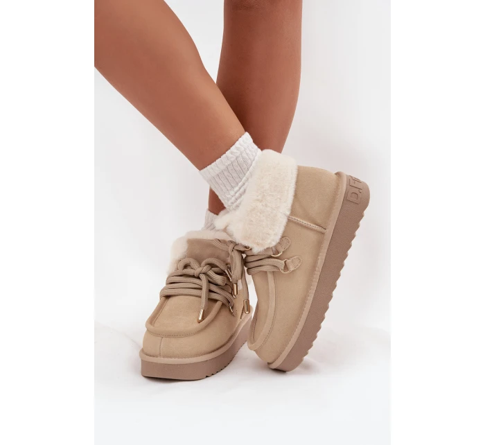 Śniegowce Damskie Z Naturalnego Zamszu D.Franklin DFSH375006 Jasnobeżowe