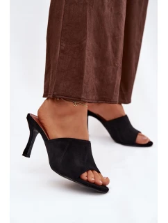 Dámské pantofle na podpatku z eko semiše černé model 21918726 - Boto