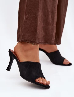 Dámské pantofle na podpatku z eko semiše černé model 21918726 - Boto