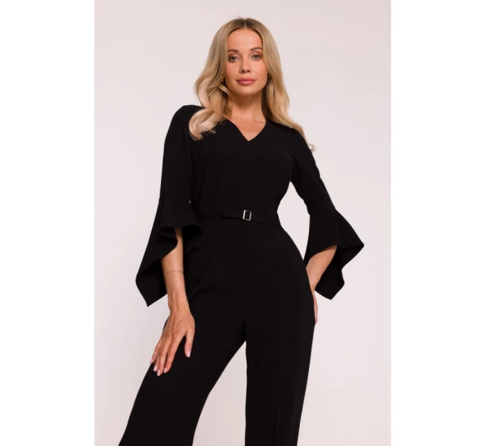 S416 Kombinéza s volánovými rukávmi - čierna