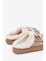 Dámske papuče s kožušinou a mašľou Fenella - béžové Dámske papuče s kožušinou a mašľou Fenella - béžové