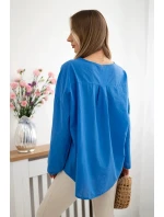 Košeľová blúzka IT-67 s vyšívaným vzorom - chrpová modrá Košeľová blúzka IT-67 s vyšívaným vzorom - chrpová modrá